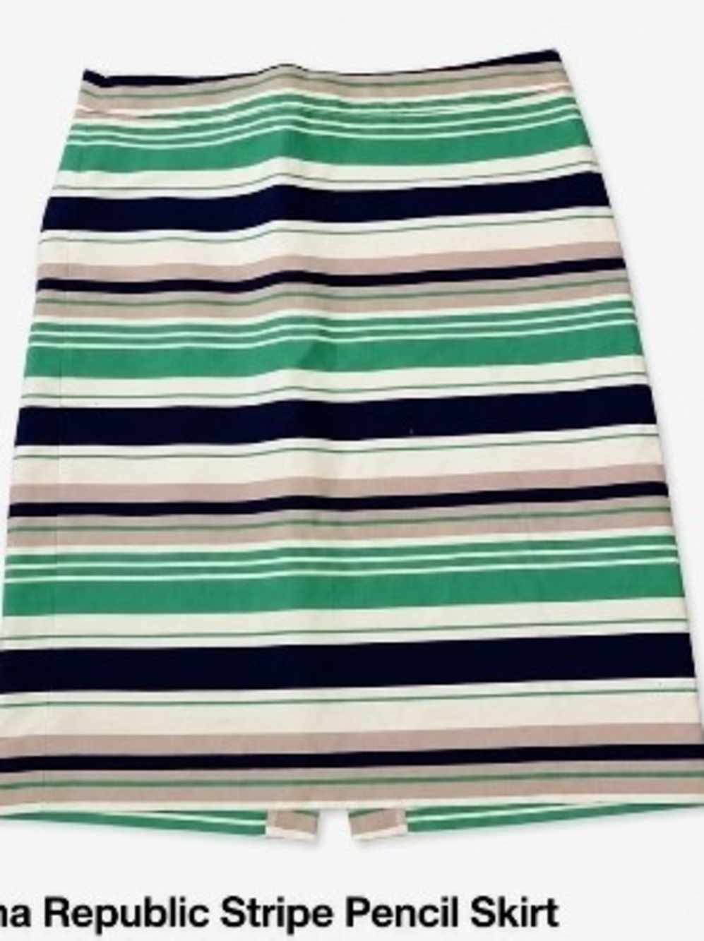 Banana Republic Green, Navy & Cream Striped Pencil Skirt